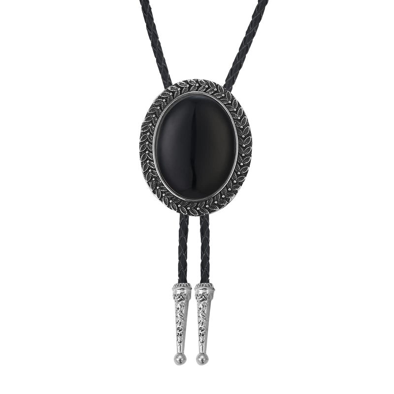 KECOL Fashion Western Native American Handmade Bola tie Vintage Emerald Stone Bolo Tie (Black) - Image 3